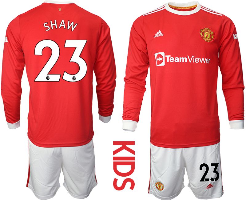Youth 2021-2022 Club Manchester united home red Long Sleeve #23 Soccer Jersey